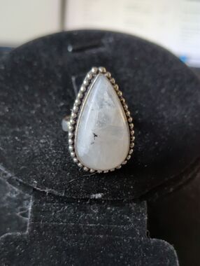 Silver Teardrop Moonstone Ring - White